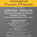 CONGRESSO MUNICIPAL ORÇAMENTO PARTICIPATIVO 2014, acontece neste sábado dia 12 de JULHO, com início às 08h30 no Centro Cívico - Prefeitura Municipal, Rua Antônio Corrêa Barbosa, n° 2233. 